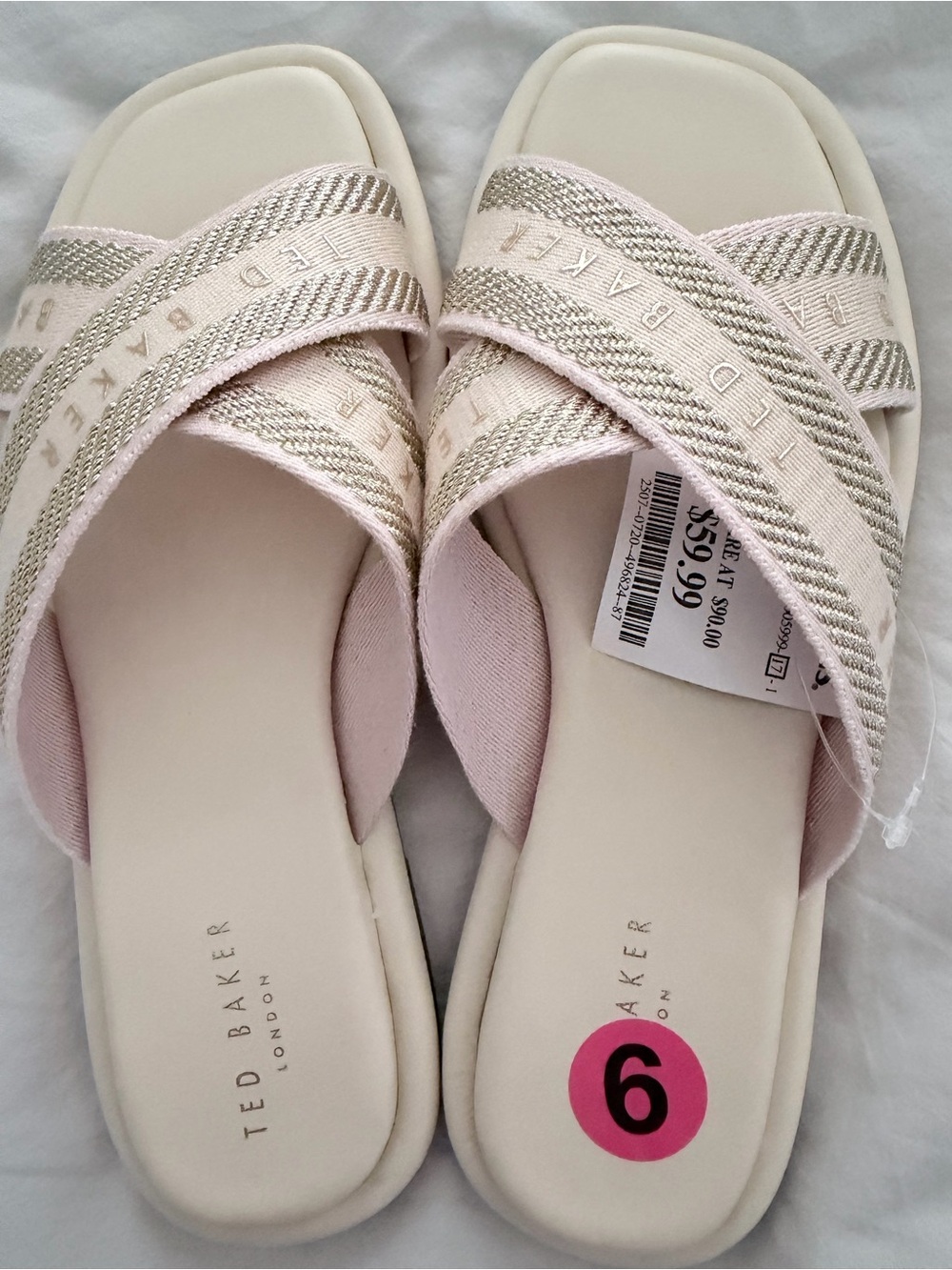 Ted Baker Pale Pink and Metallic Slide Sandals